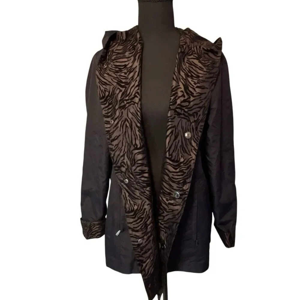 Gallery Women’s Zebra Flocked Reversible Hooded Jacket/Coat